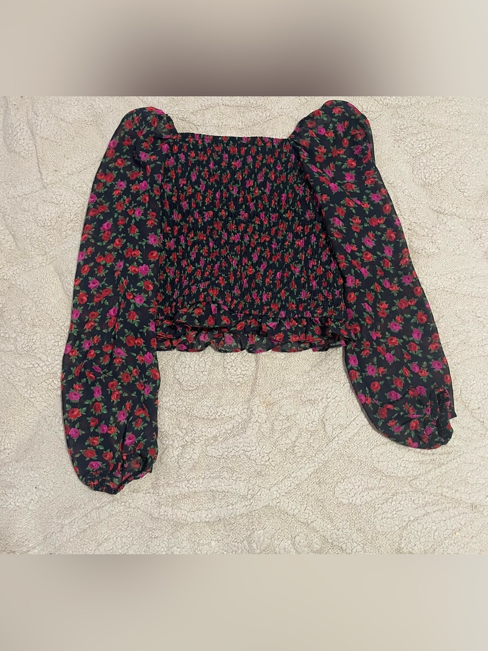 art class Black Smocked Floral Long-Sleeve Top